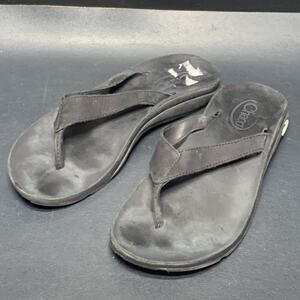 Chaco Womens Size 8 Classic Flip Flops Sandals Black Leather Thong Rubber Soles